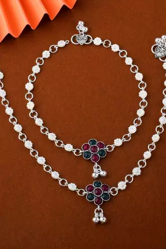 Beautiful maroon and green color oxidised anklet crafted for womenâ€™s ethnic fashion jewelry and outfits