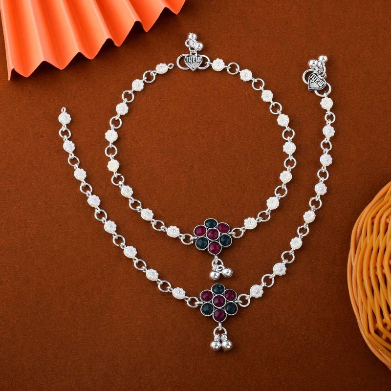 Beautiful maroon and green color oxidised anklet crafted for womenâ€™s ethnic fashion jewelry and outfits