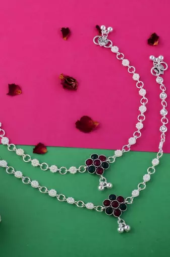 Beautiful maroon and green color oxidised anklet crafted for women        s ethnic fashion jewelry and outfits