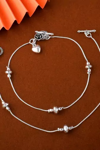 Elegant silver color oxidised anklet designed with handmade work for brides and daily wear styling