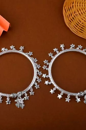 Attractive silver color oxidised anklet perfect for bridal wear, parties, and indian cultural styling
