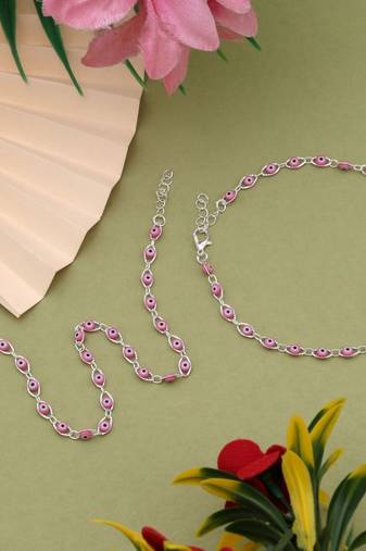 Beautiful pink color anklet with delicate beads perfect for party, wedding, and gifting