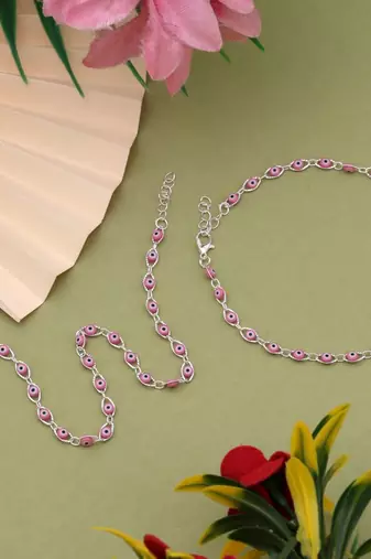 Beautiful pink color anklet with delicate beads perfect for party, wedding, and gifting