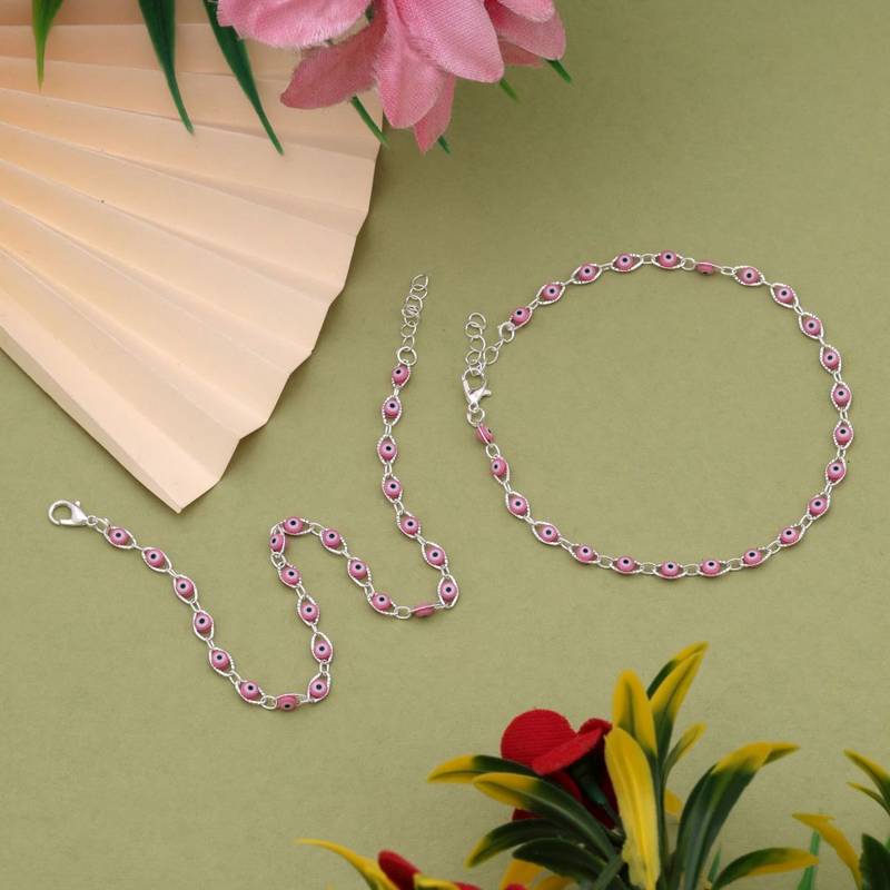 Beautiful pink color anklet with delicate beads perfect for party, wedding, and gifting