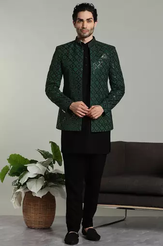Arruga mens bottel green jodhpuri sherwani indo-western kurta set
