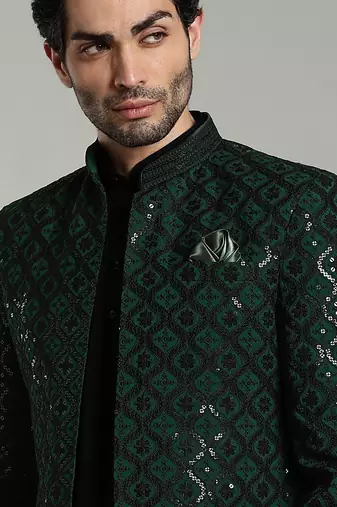 Arruga mens bottel green jodhpuri sherwani indo-western kurta set
