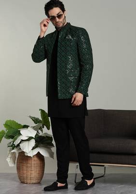 Arruga mens bottel green jodhpuri sherwani indo-western kurta set 3