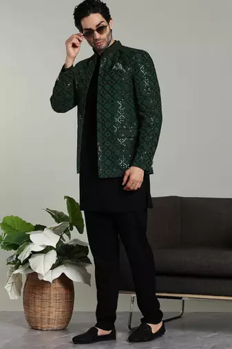 Arruga mens bottel green jodhpuri sherwani indo-western kurta set