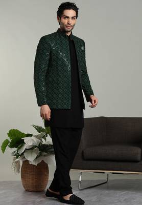 Arruga mens bottel green jodhpuri sherwani indo-western kurta set 4