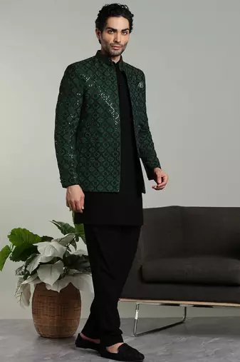 Arruga mens bottel green jodhpuri sherwani indo-western kurta set