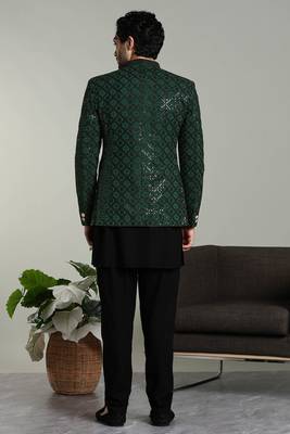 Arruga mens bottel green jodhpuri sherwani indo-western kurta set 5