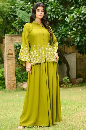 Women Heavy Embroidered Hand Work Kurta With Palazzo