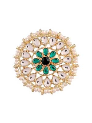 18k gold plated traditional kundan & pearl studded adjustable finger ring for women  4