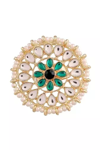 18k gold plated traditional kundan & pearl studded adjustable finger ring for women 