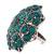 Silver oxidized green kundan work designer adjustable finger ring for women 