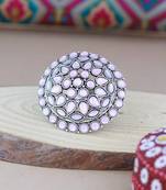 Silver oxidized kundan work designer adjustable finger ring for women 