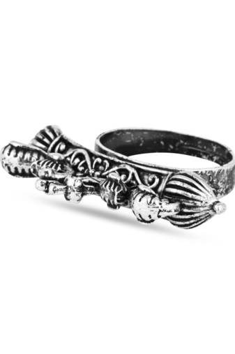 Navratri ethnic silver oxidised adjustable finger ring for women 