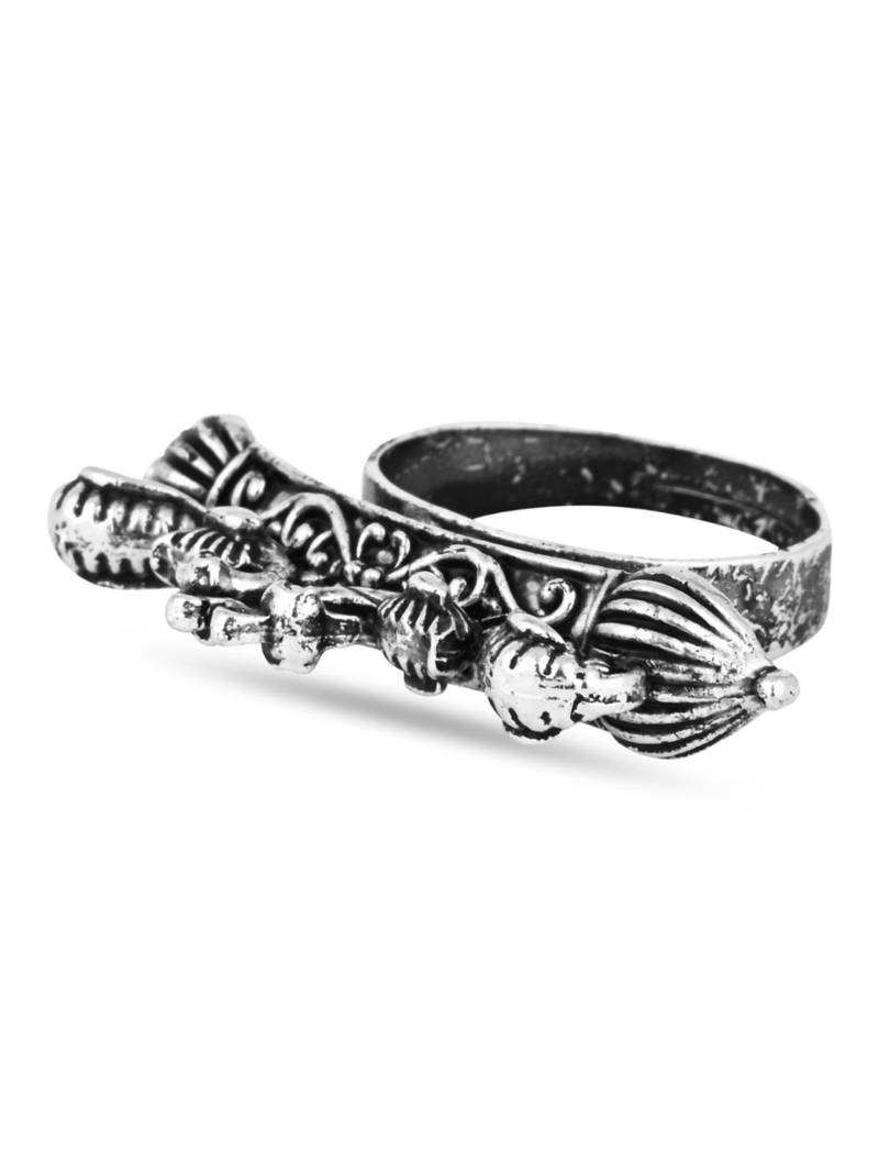 Navratri ethnic silver oxidised adjustable finger ring for women 