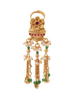 Rajwadi plated adjustable brass finger ring with hanging chains & beads for women (fl273) 4