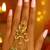 Rajwadi plated brass adjustable finger ring with floral dome design & pearl tassel chains for women 