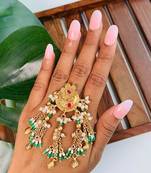 Gold plated brass adjustable finger ring with traditional design & multi chain detailing for women 