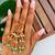 Rajwadi plated brass adjustable finger ring with floral design, pearl beads & green latkan chains for women 