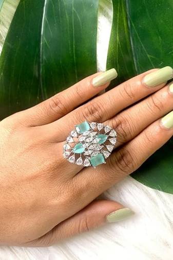 Special stylish latest american diamond cubic zirconia statement adjustable brass finger ring for women