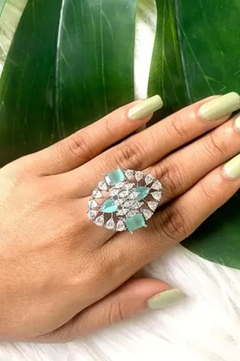 Special stylish latest american diamond cubic zirconia statement adjustable brass finger ring for women