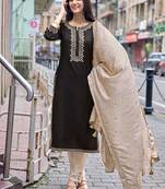 Women Embroidered Straight Kurta With Trousers & Dupatta
