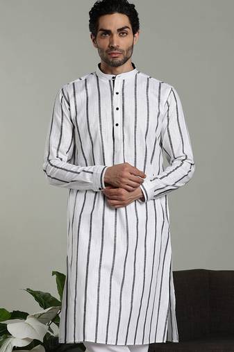 Mens stylish white linen kurta pyjama set