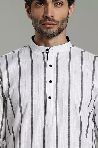 Mens stylish white linen kurta pyjama set