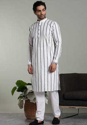 Mens stylish white linen kurta pyjama set 4