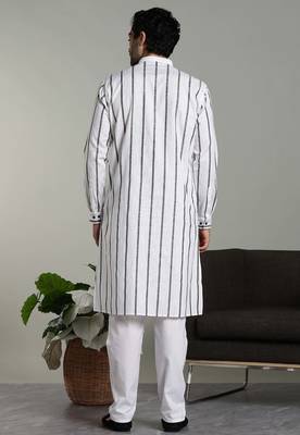 Mens stylish white linen kurta pyjama set 5