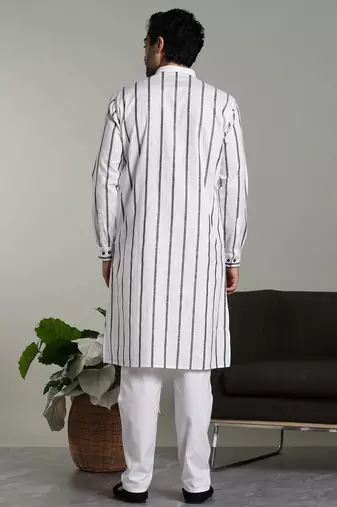 Mens stylish white linen kurta pyjama set