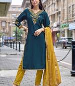 Women Embroidered Straight Kurta With Trousers & Dupatta