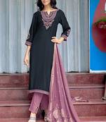 Women Embroidered Straight Kurta With Trousers & Dupatta