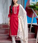 Women Embroidered Straight Kurta With Trousers & Dupatta