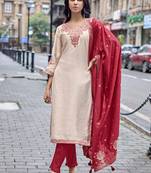 Women Embroidered Straight Kurta With Trousers & Dupatta