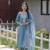 Viscose Rayon Fabric Embroidery Work Cyan A-line Kurta Set