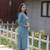 Viscose Rayon Fabric Embroidery Work Cyan A-line Kurta Set