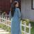 Viscose Rayon Fabric Embroidery Work Cyan A-line Kurta Set