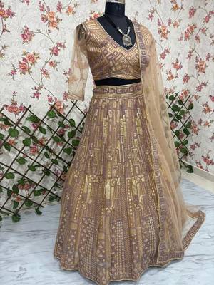 Beige Lehenga Choli With Embroidery Work And Heavy Sequins Work 2