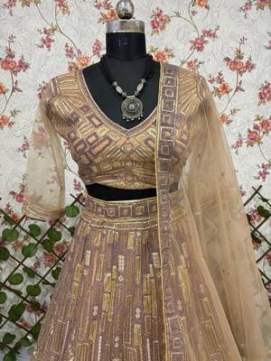 Beige Lehenga Choli With Embroidery Work And Heavy Sequins Work 3