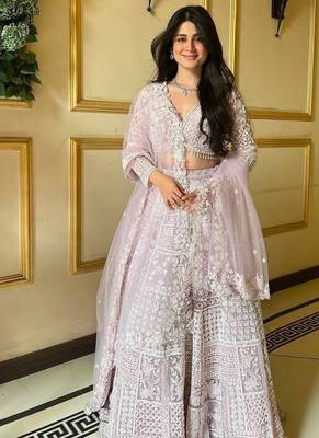 Lavender Embroidererd Georgette Lehenga Set With Dupatta 1