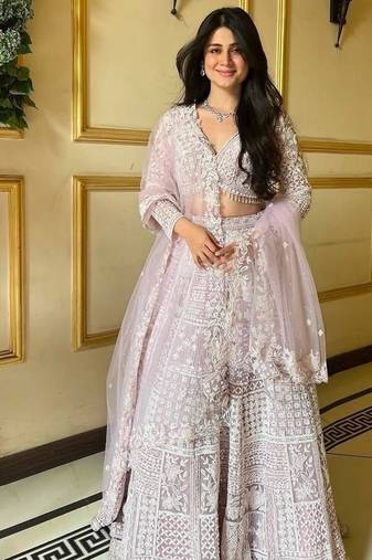 Lavender Embroidererd Georgette Lehenga Set With Dupatta