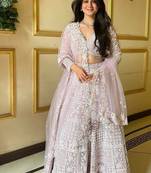 Lavender Embroidererd Georgette Lehenga Set With Dupatta