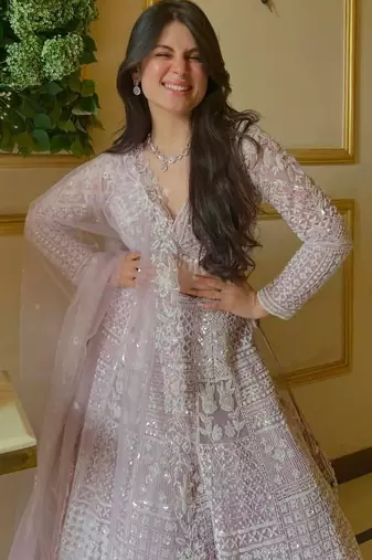 Lavender Embroidererd Georgette Lehenga Set With Dupatta