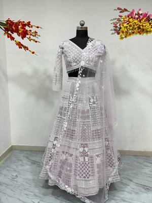 Lavender Embroidererd Georgette Lehenga Set With Dupatta 3