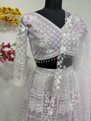Lavender Embroidererd Georgette Lehenga Set With Dupatta 4