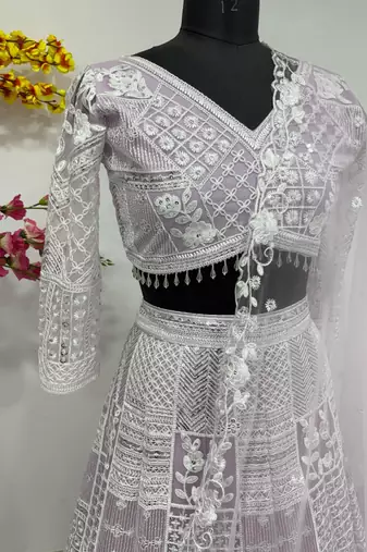Lavender Embroidererd Georgette Lehenga Set With Dupatta